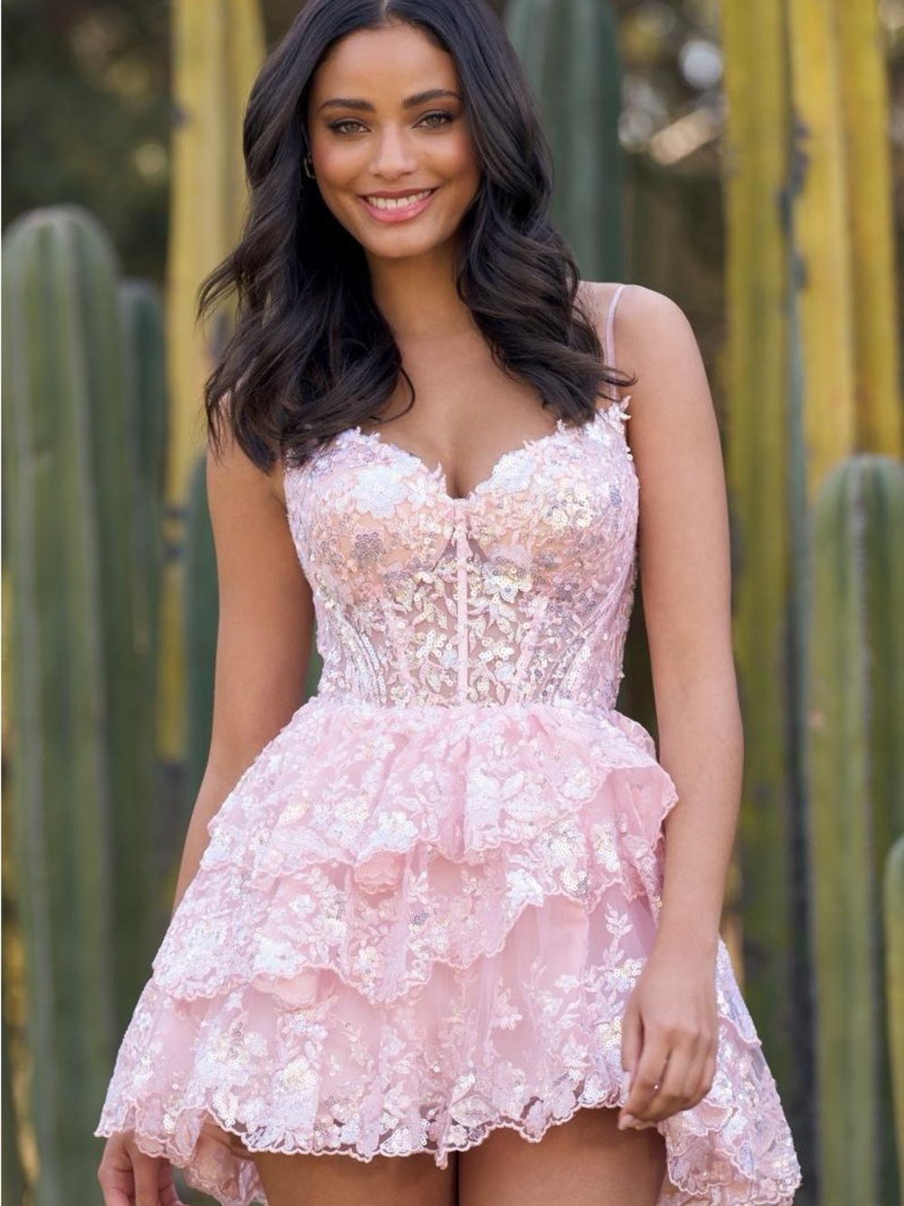Sherri Hill Pink Sequin Lace Ruffled Formal Dress NWT size 0